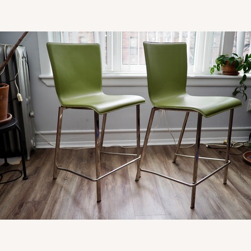 Used CB2 Diego Green Faux Leather Stools for sale on AptDeco