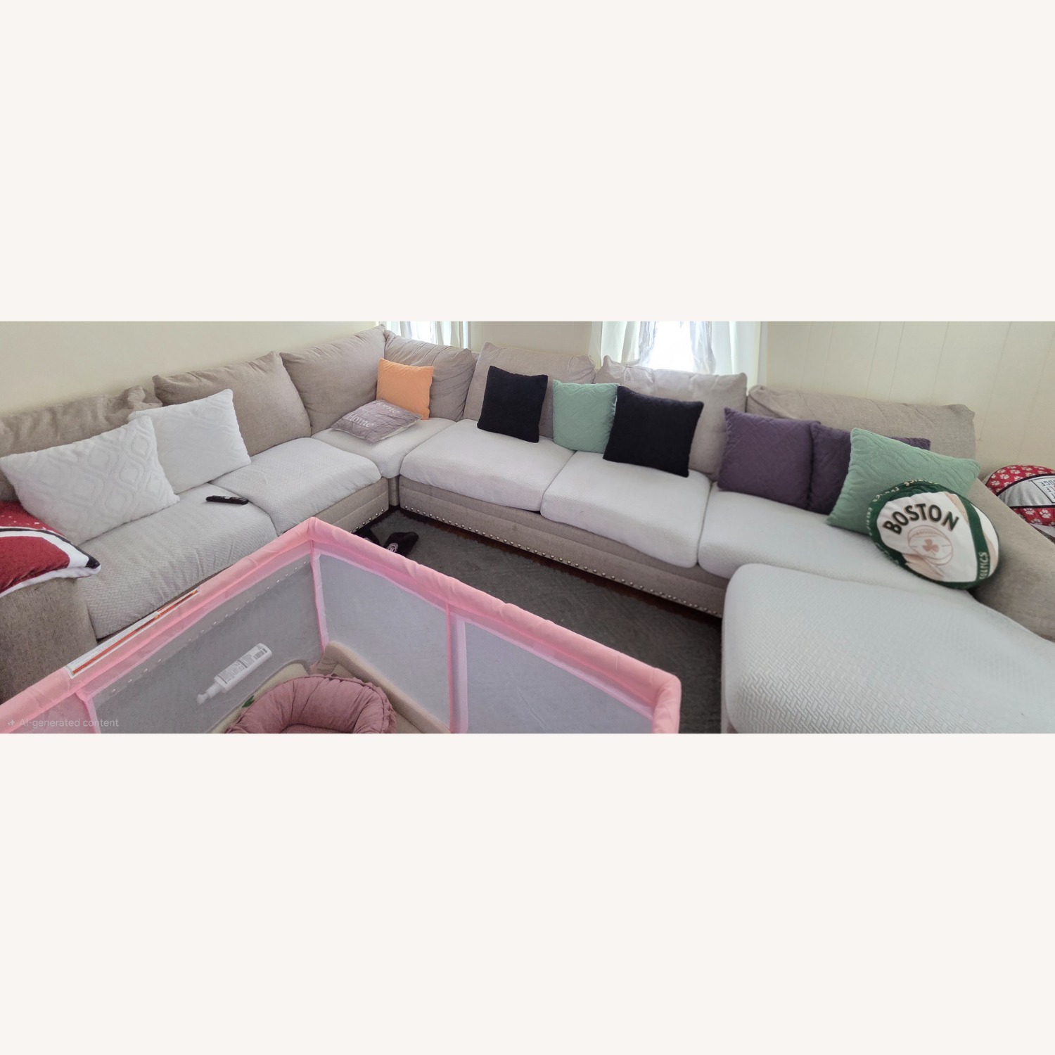 Bob's Discount Furniture Cottage Chic Beige 150" 4 Piece Sofa - image-1