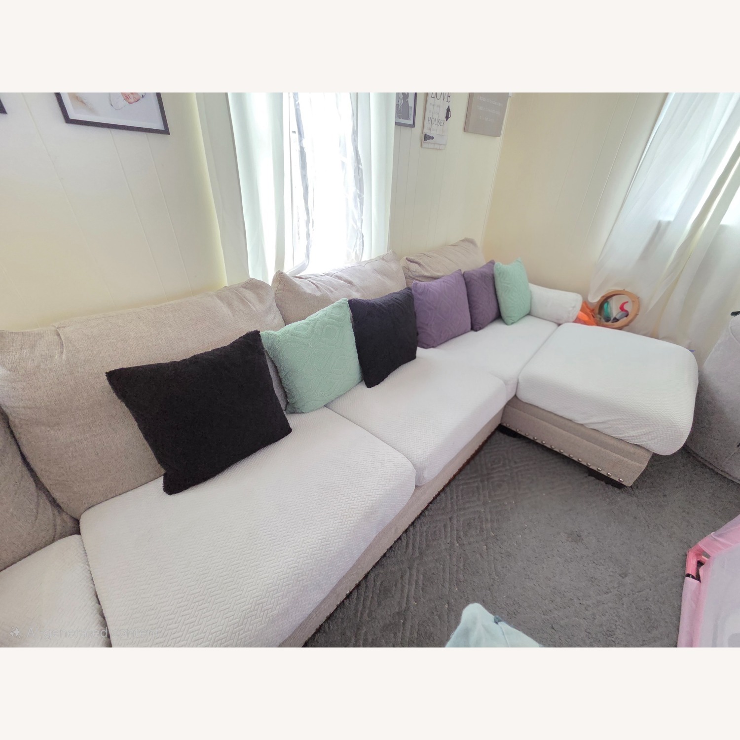 Bob's Discount Furniture Cottage Chic Beige 150" 4 Piece Sofa - image-3