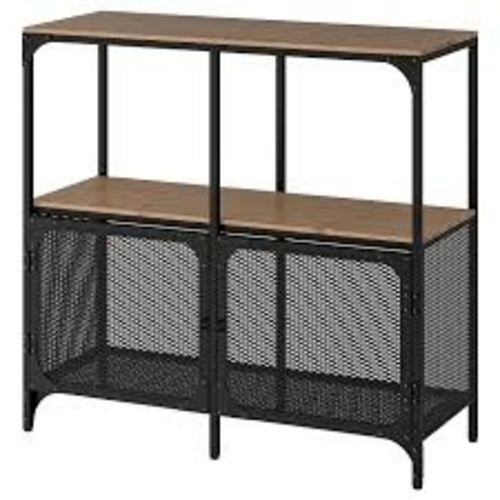 Used IKEA FJÄLLBO Black Metal Sideboard with Glass Tiles for sale on AptDeco