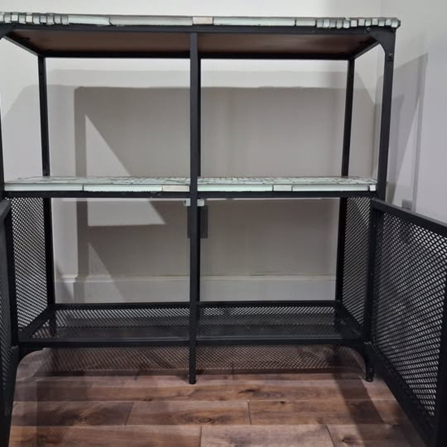 IKEA FJÄLLBO Black Metal Sideboard with Glass Tiles - image-3