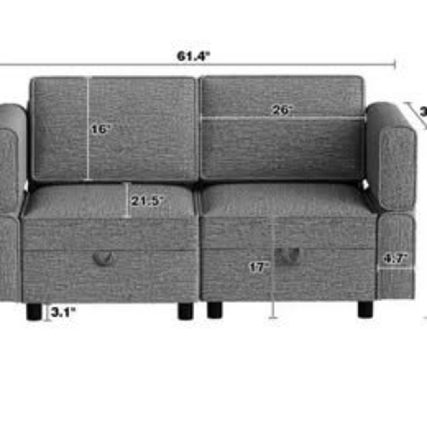 2 Seater Sectional Sofa With Under-seat Storage - image-3