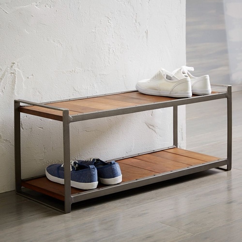 Used West Elm Industrial Shoe Rack - Mango Wood & Steel for sale on AptDeco