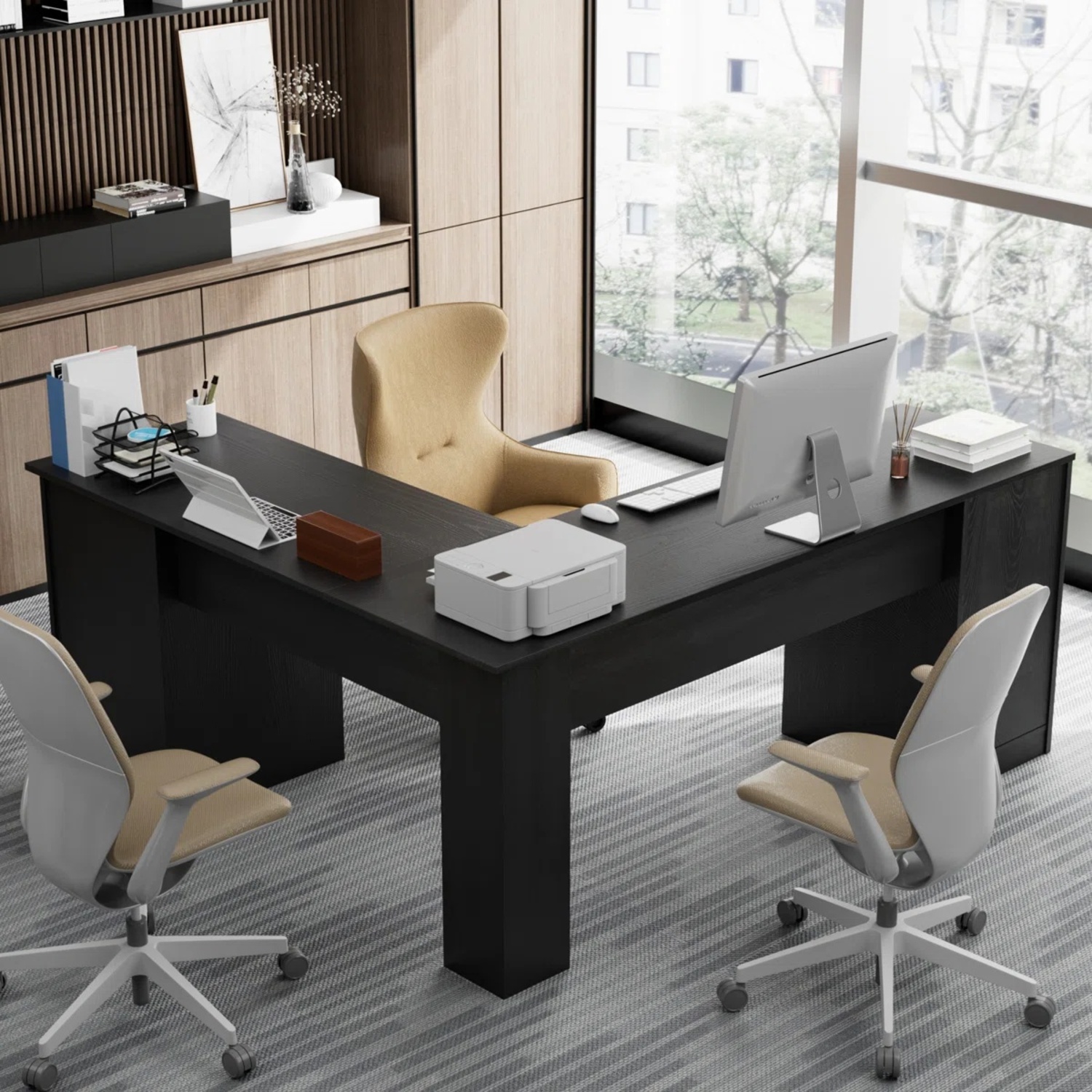 Wayfair Black Wood L Desk - image-4