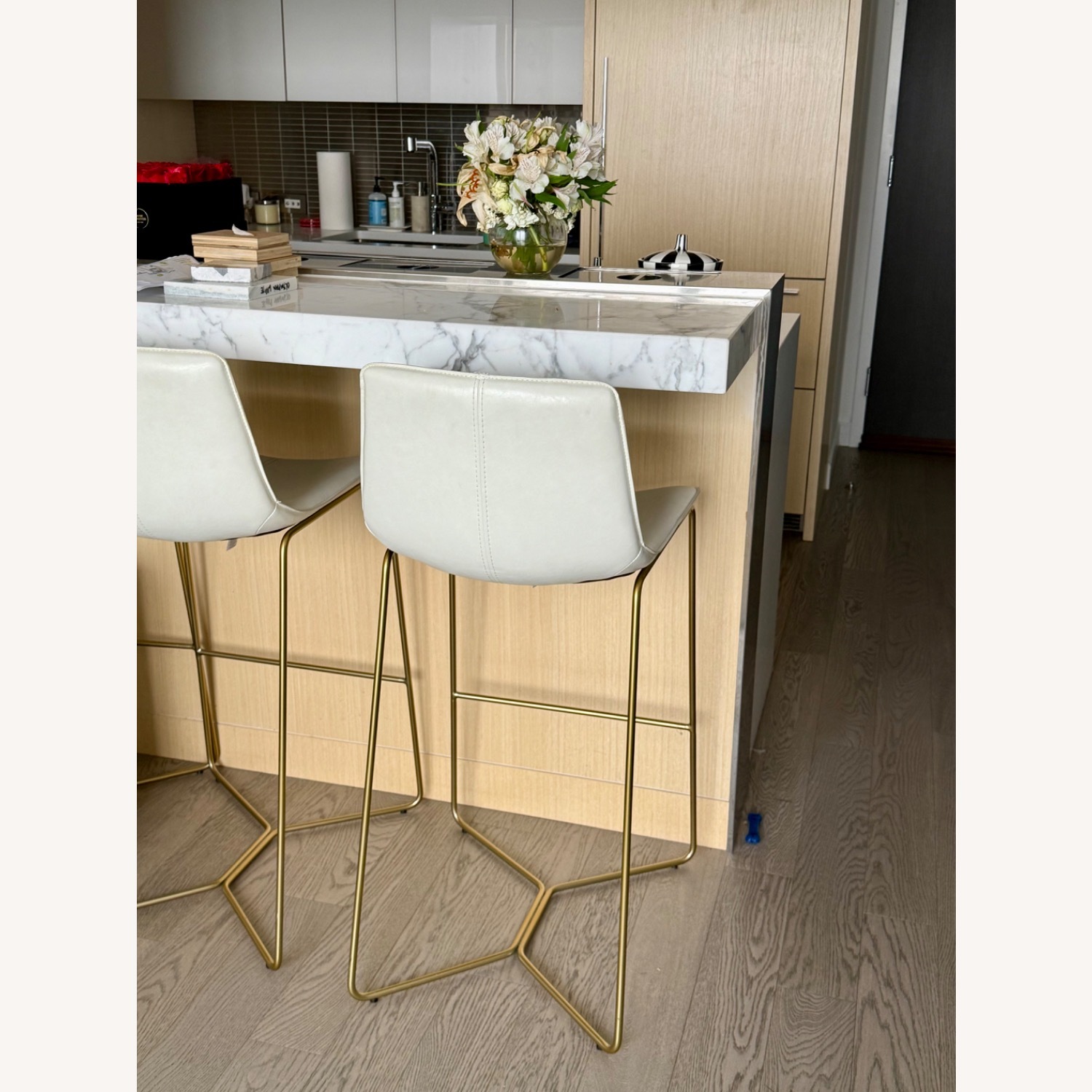West Elm Slope Leather Bar Stools - image-3