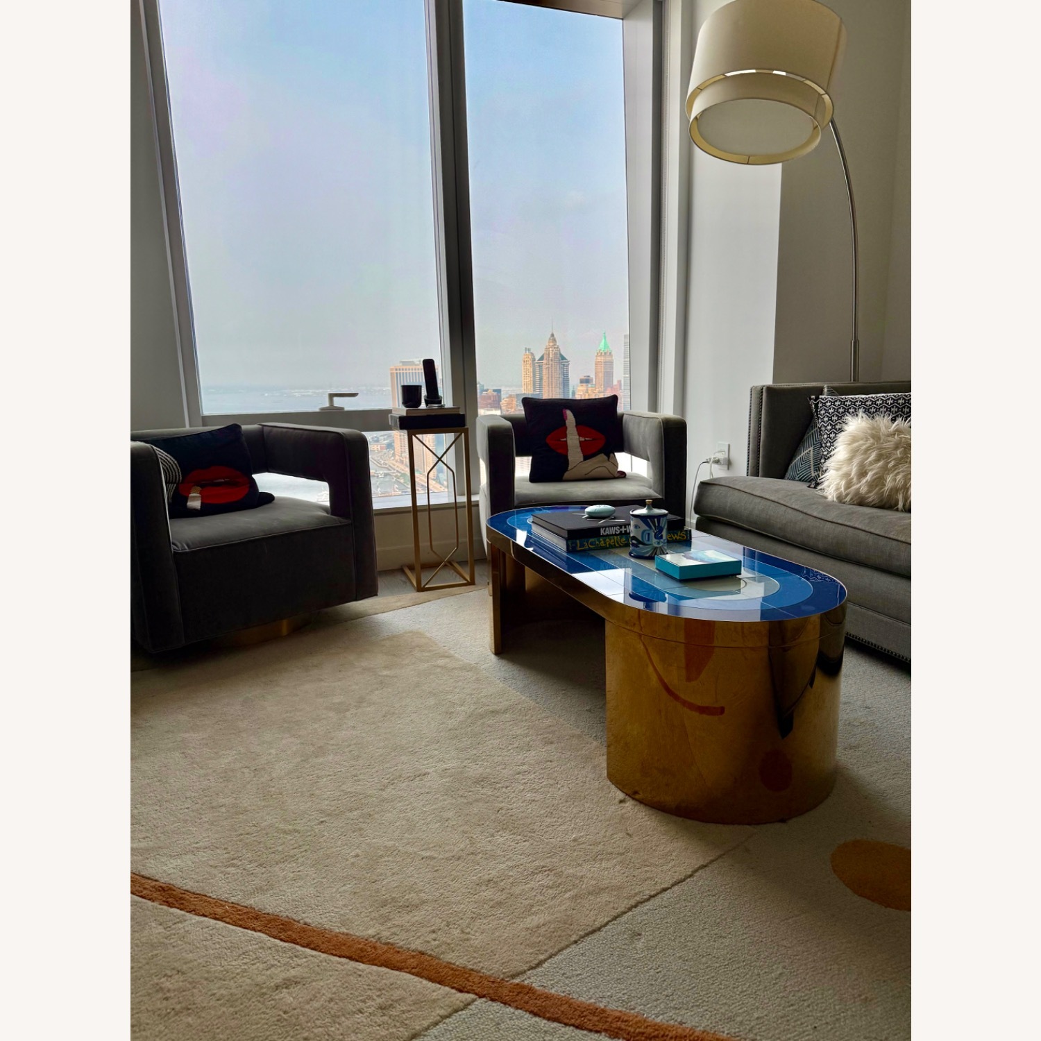 Jonathan Adler Harlequin Blue Metal Coffee Table - image-1