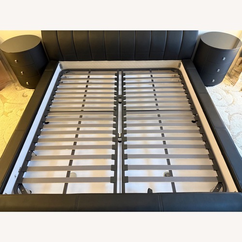 Used Black Leather King Bed Frame  for sale on AptDeco
