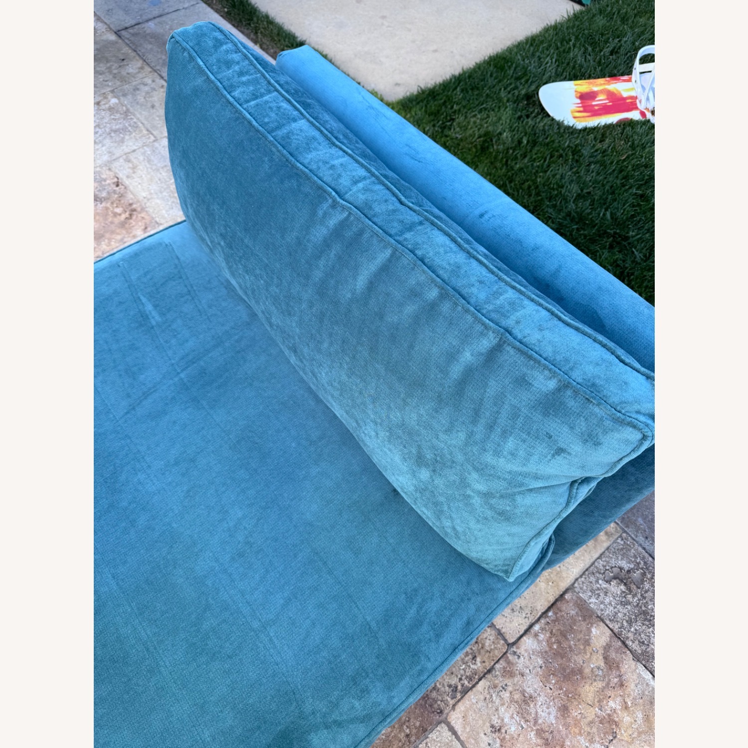 Vintage/Antique Blue Fabric Chaise Lounge - image-5