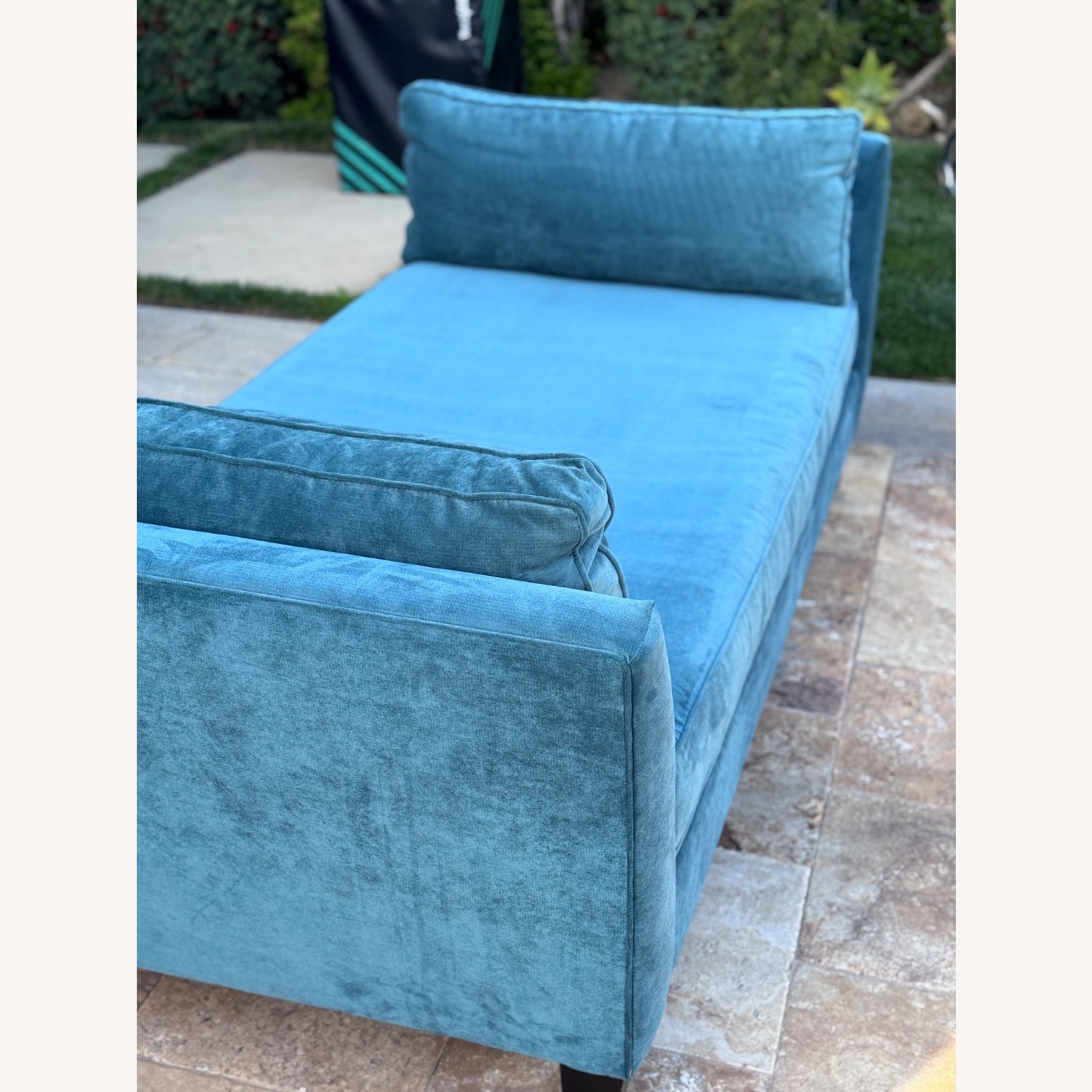 Vintage/Antique Blue Fabric Chaise Lounge - image-2