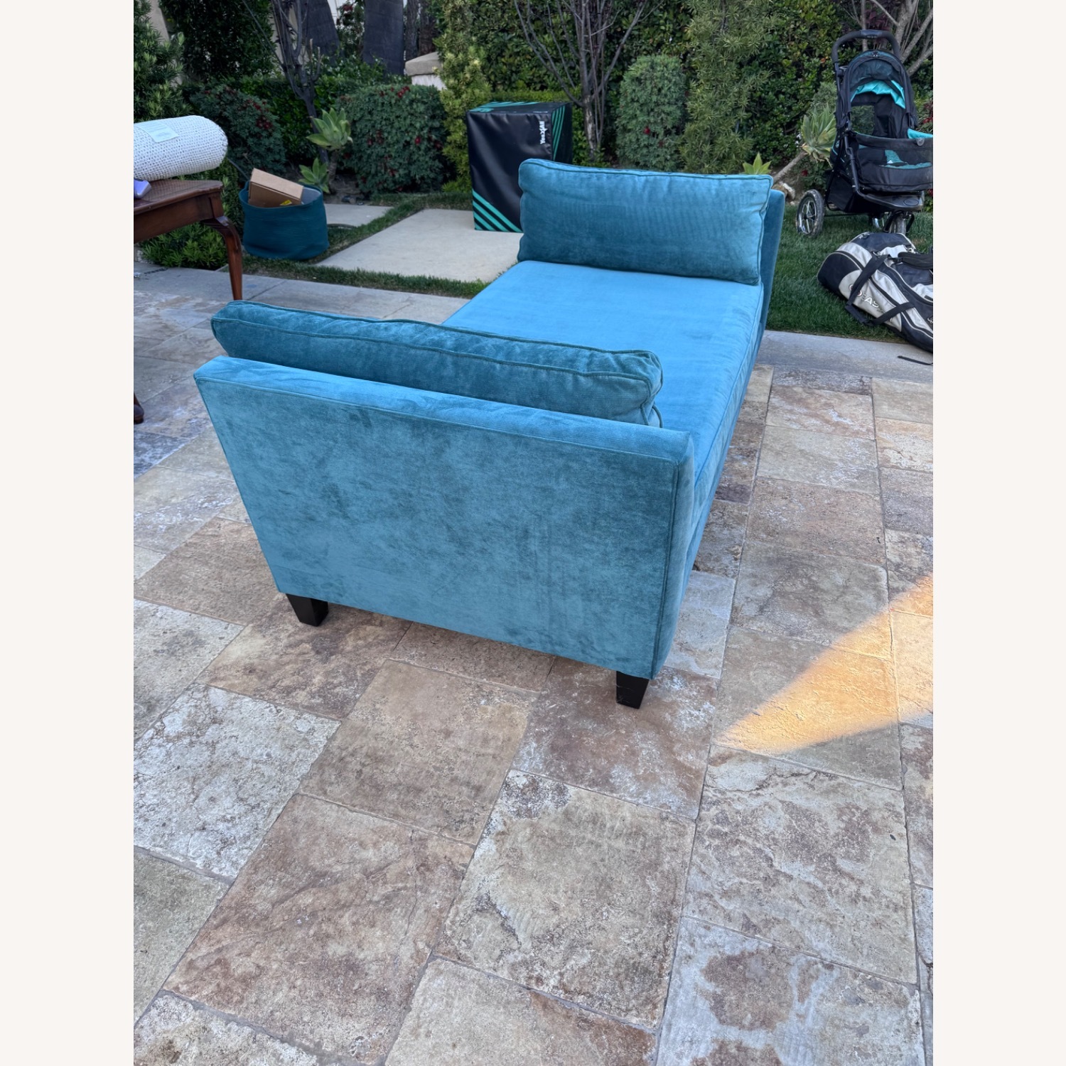 Vintage/Antique Blue Fabric Chaise Lounge - image-3