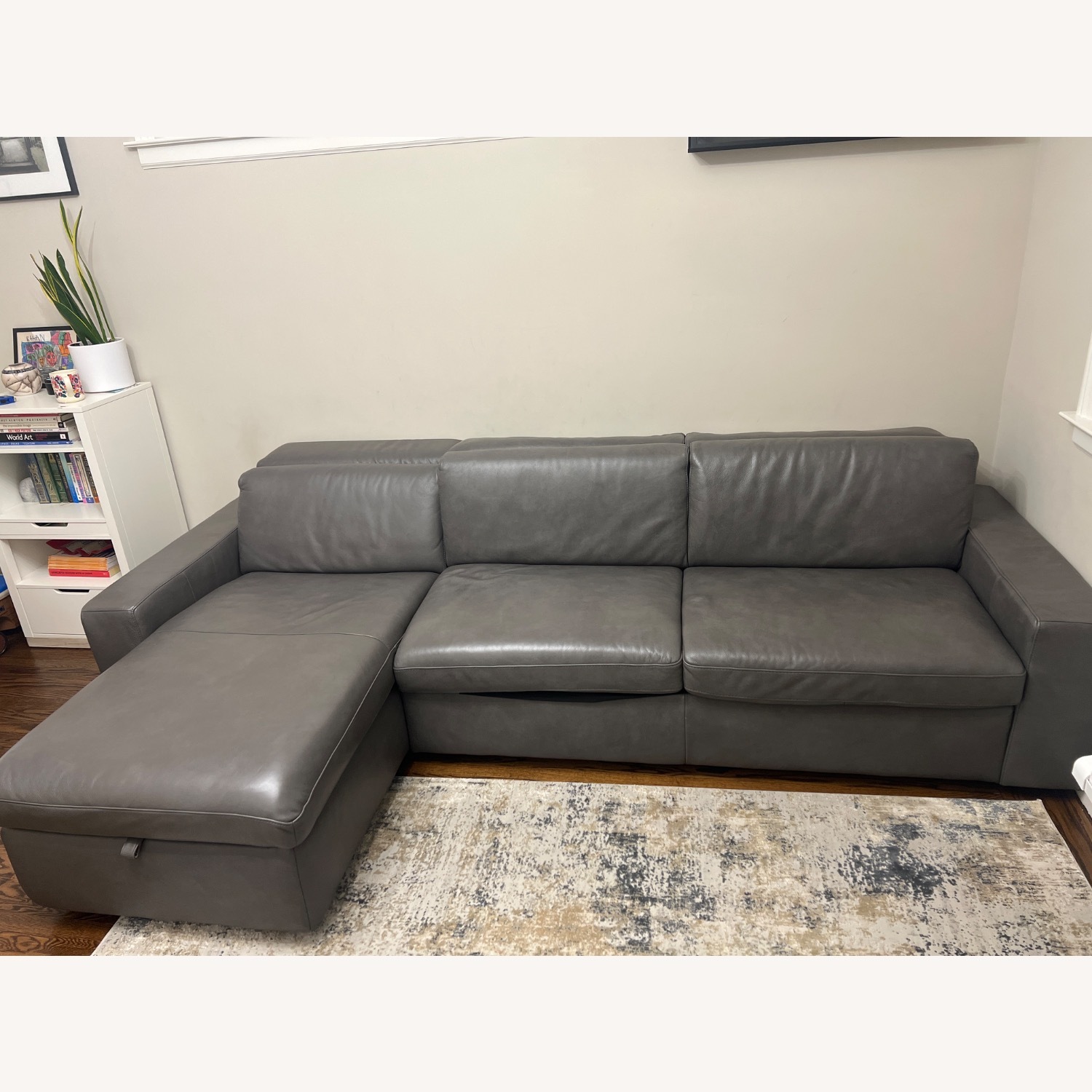 West Elm Dark Gray Leather Sleeper Sofa - image-1