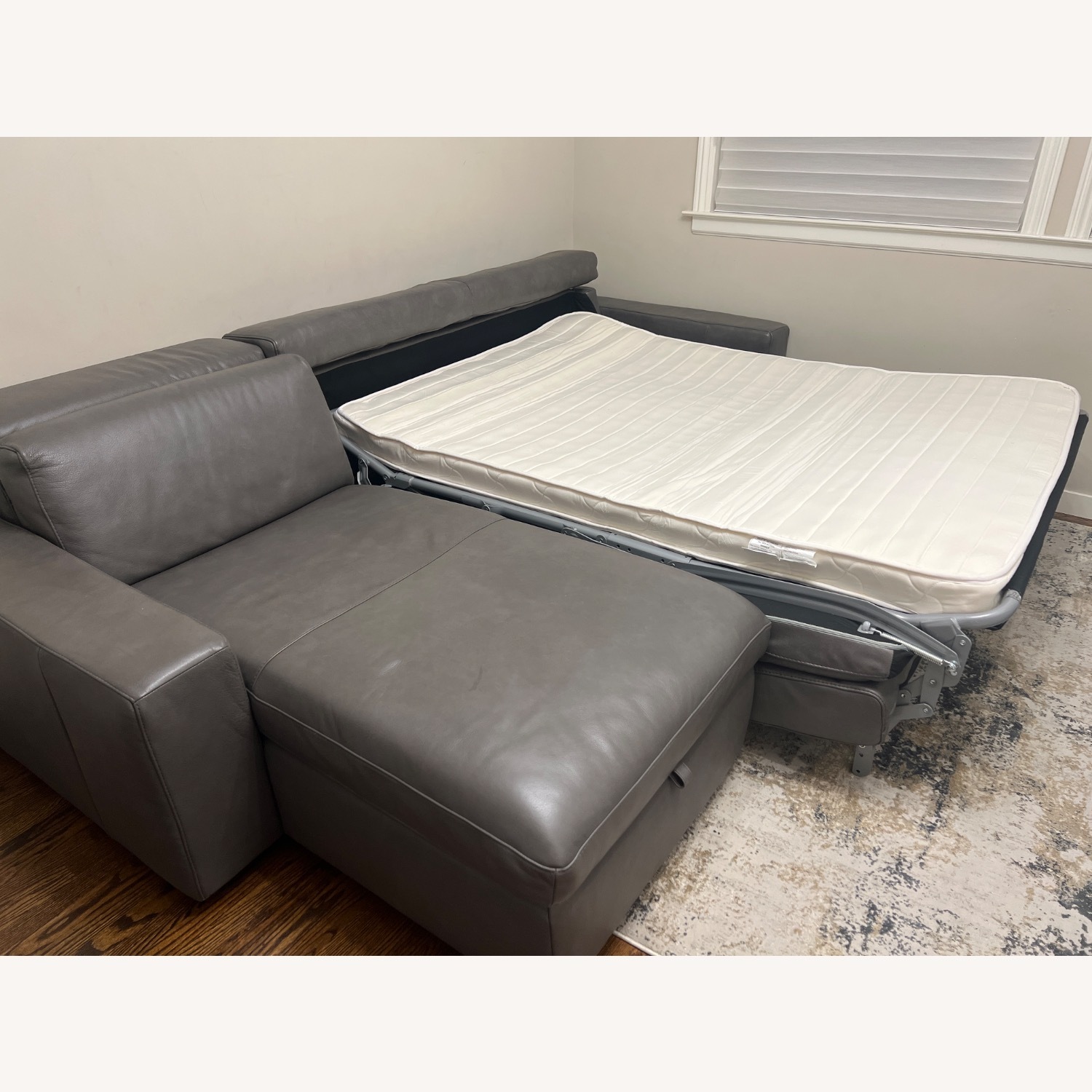 West Elm Dark Gray Leather Sleeper Sofa - image-3