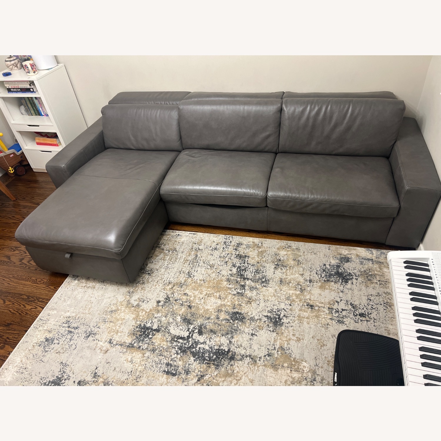 West Elm Dark Gray Leather Sleeper Sofa - image-2