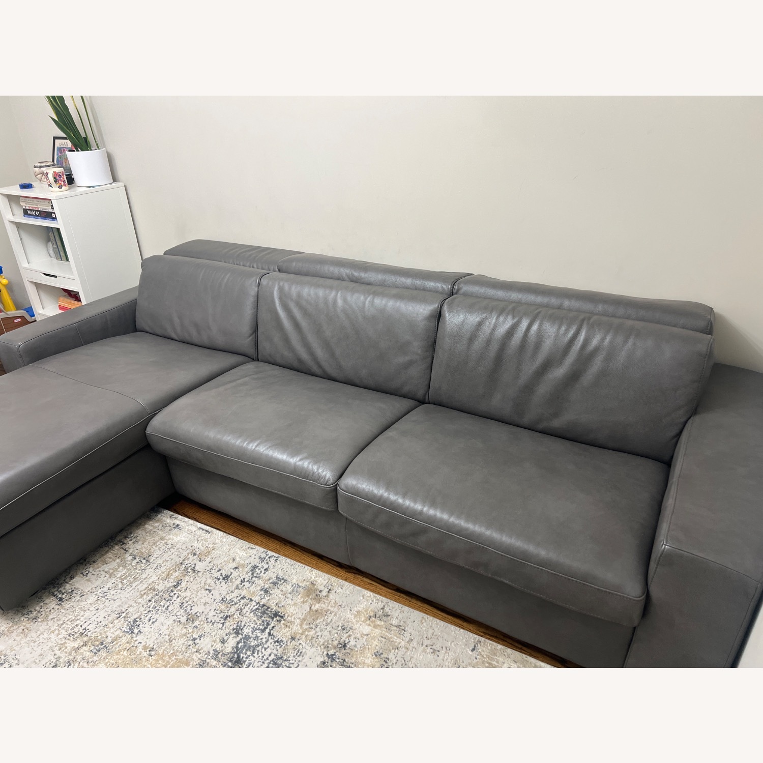 West Elm Dark Gray Leather Sleeper Sofa - image-4