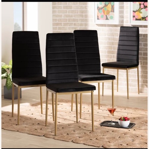 Used Mercers Furniture Bharkha Black Velvet Dining Chairs for sale on AptDeco