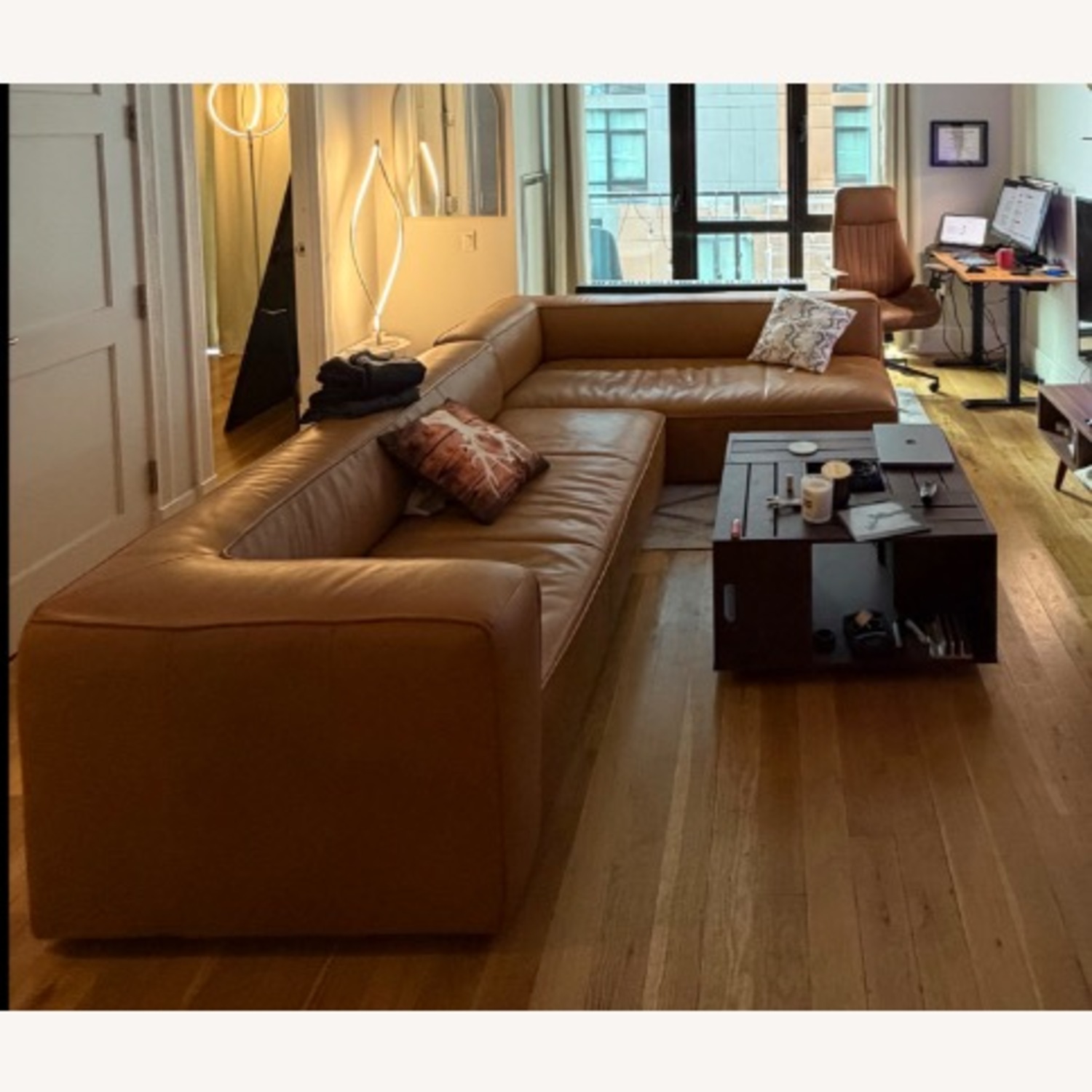 Article Light Brown Cigar Leather 2 Piece Sectional - image-2