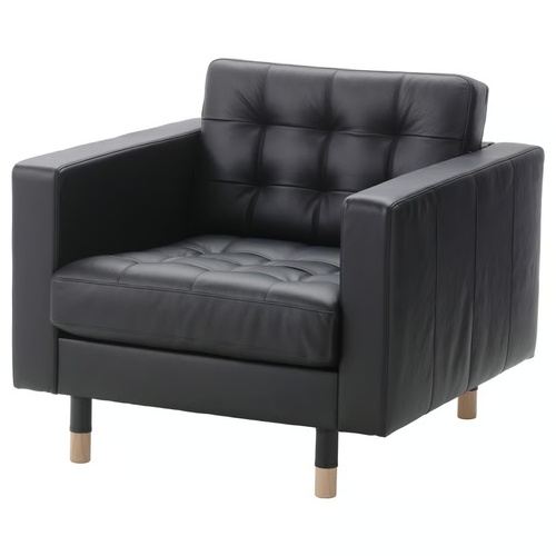 Used IKEA LANDSKRONA Black Leather Armchair for sale on AptDeco