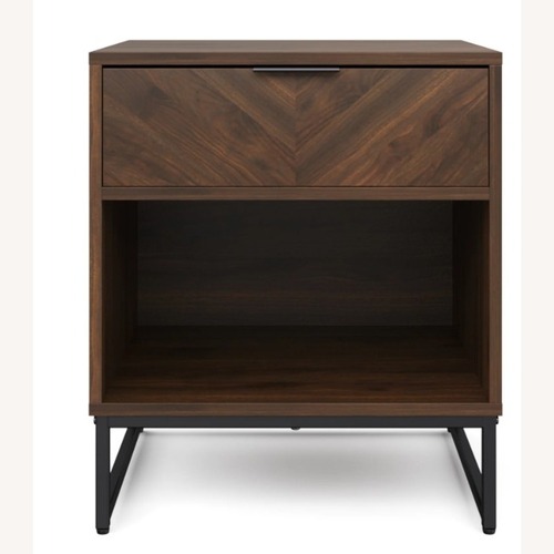 Used Wood Herringbone Dark Brown Nightstand for sale on AptDeco