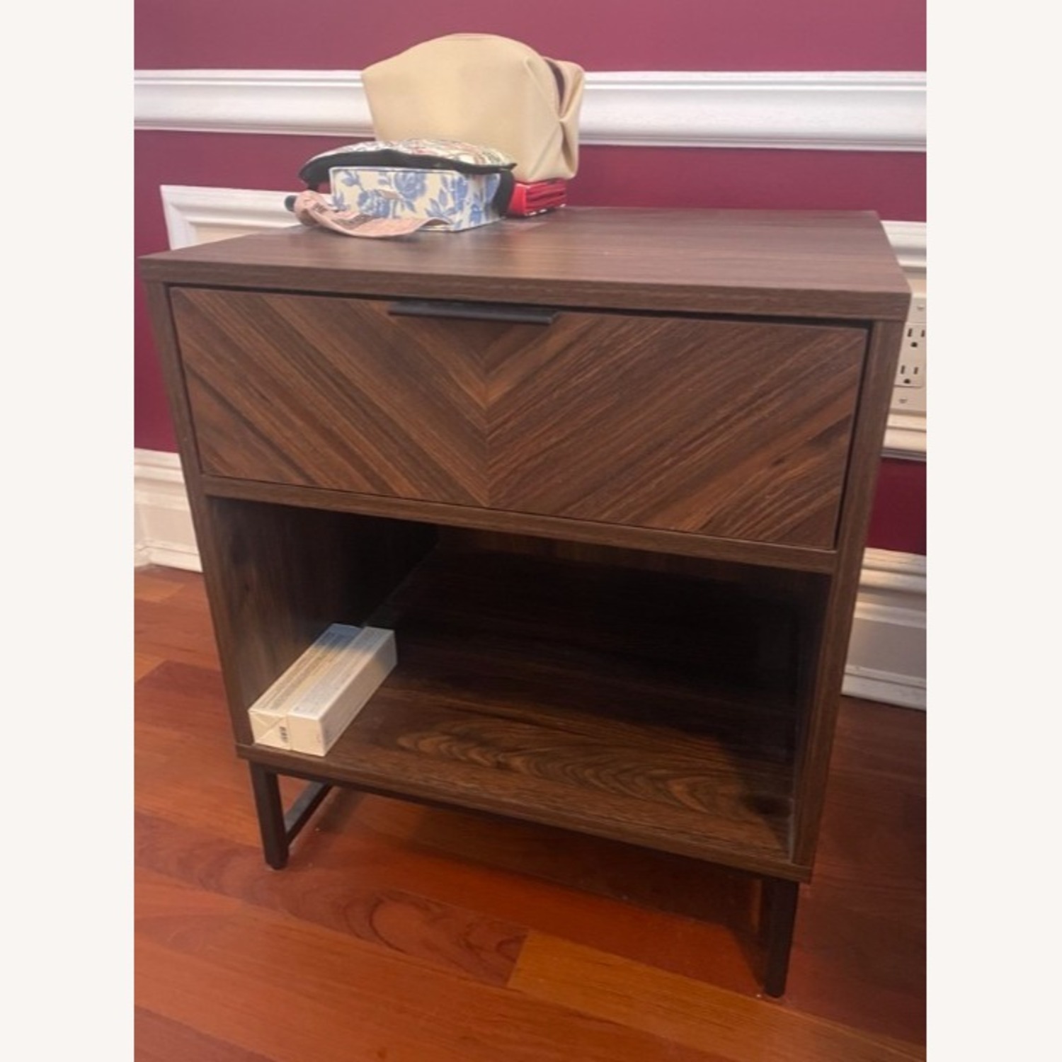 Wood Herringbone Dark Brown Nightstand - image-4