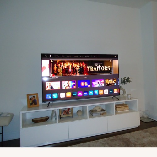 Used CB2 Chill 80" White High-Gloss Media Console for sale on AptDeco