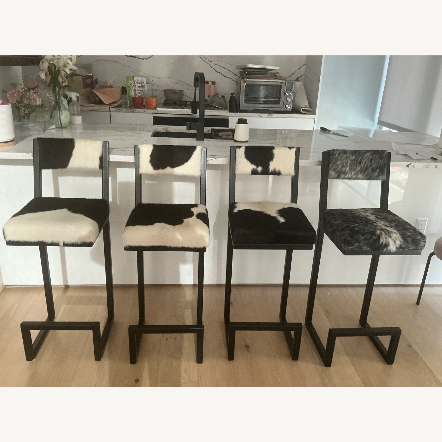 Black and White Cowhide Counter Stools - image-3