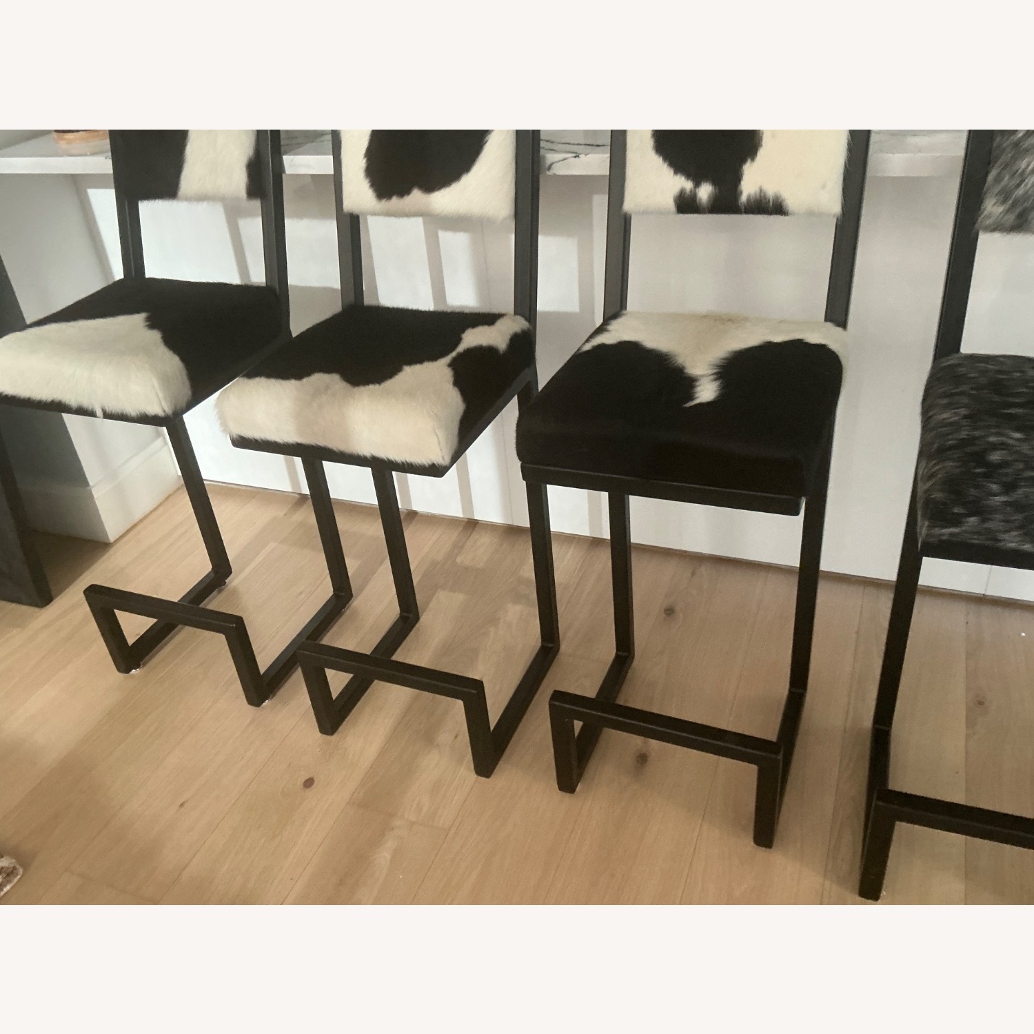 Black and White Cowhide Counter Stools - image-1