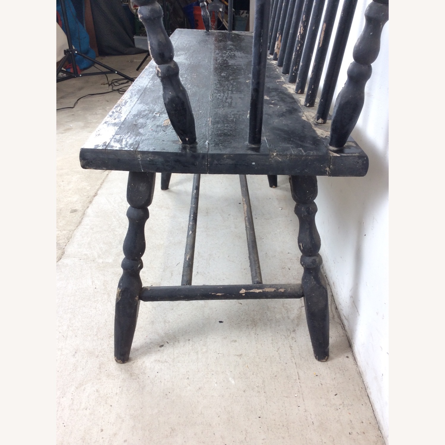 Antique Black Painted Deacons Bench - image-12
