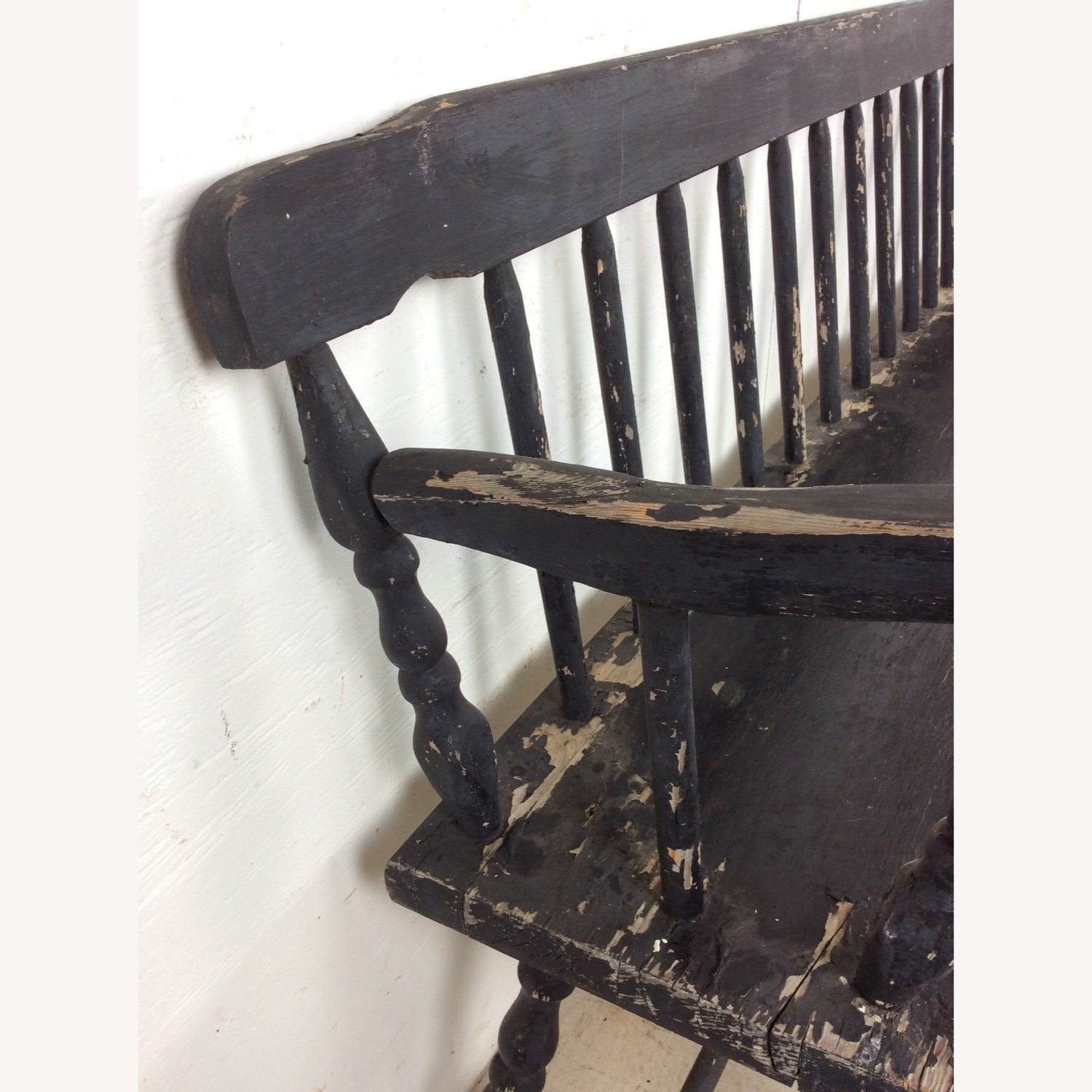 Antique Black Painted Deacons Bench - image-15