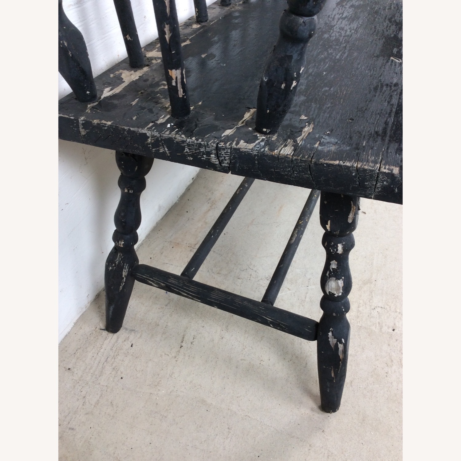 Antique Black Painted Deacons Bench - image-14