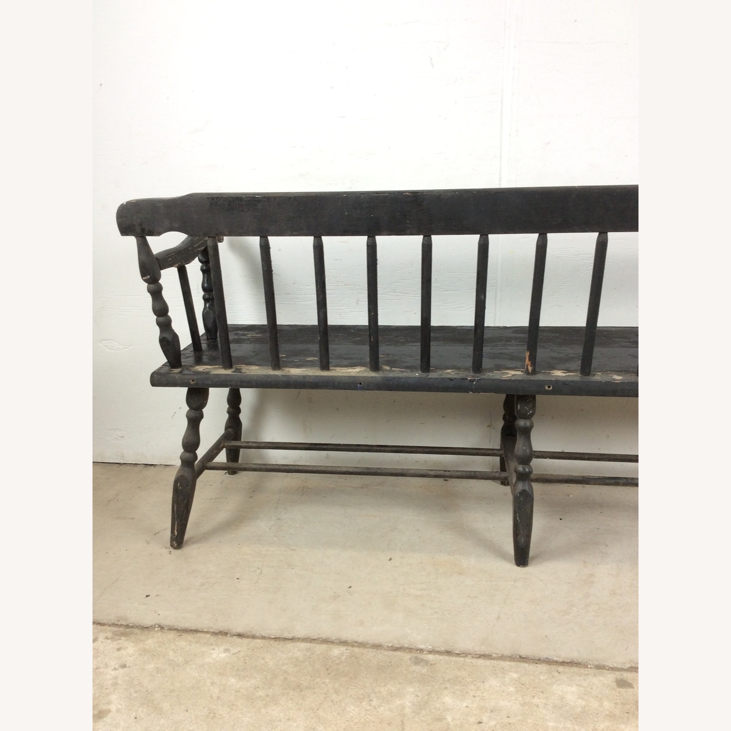 Antique Black Painted Deacons Bench - image-19