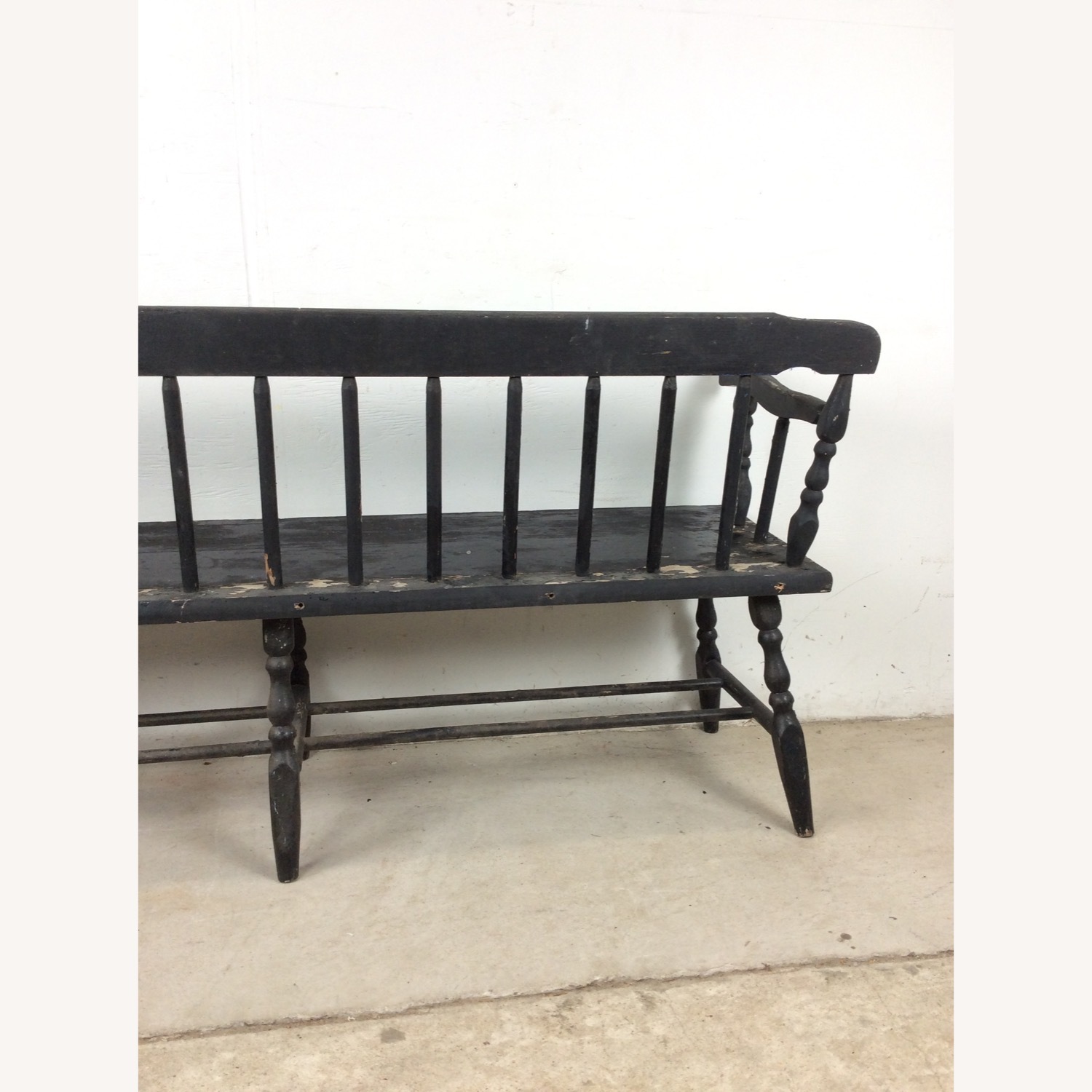 Antique Black Painted Deacons Bench - image-20