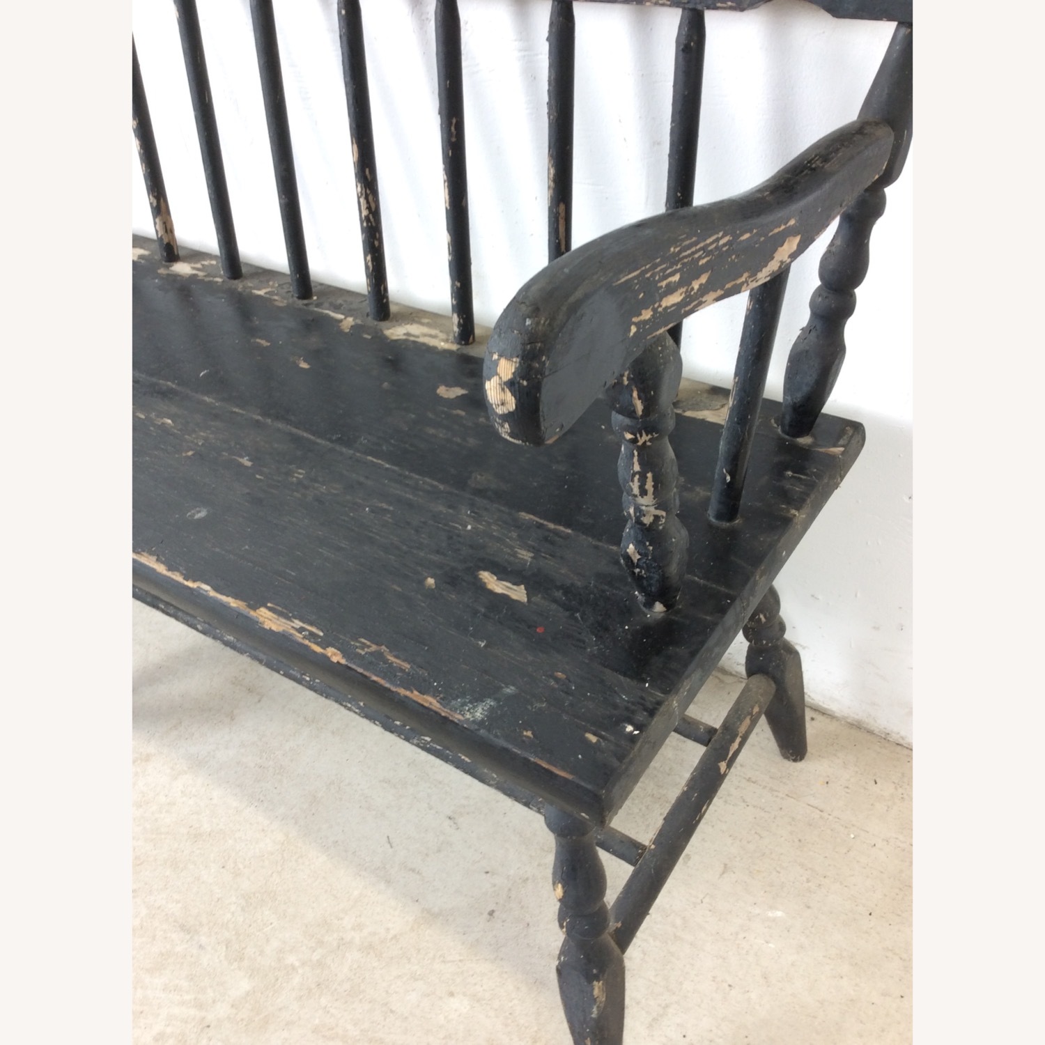 Antique Black Painted Deacons Bench - image-16