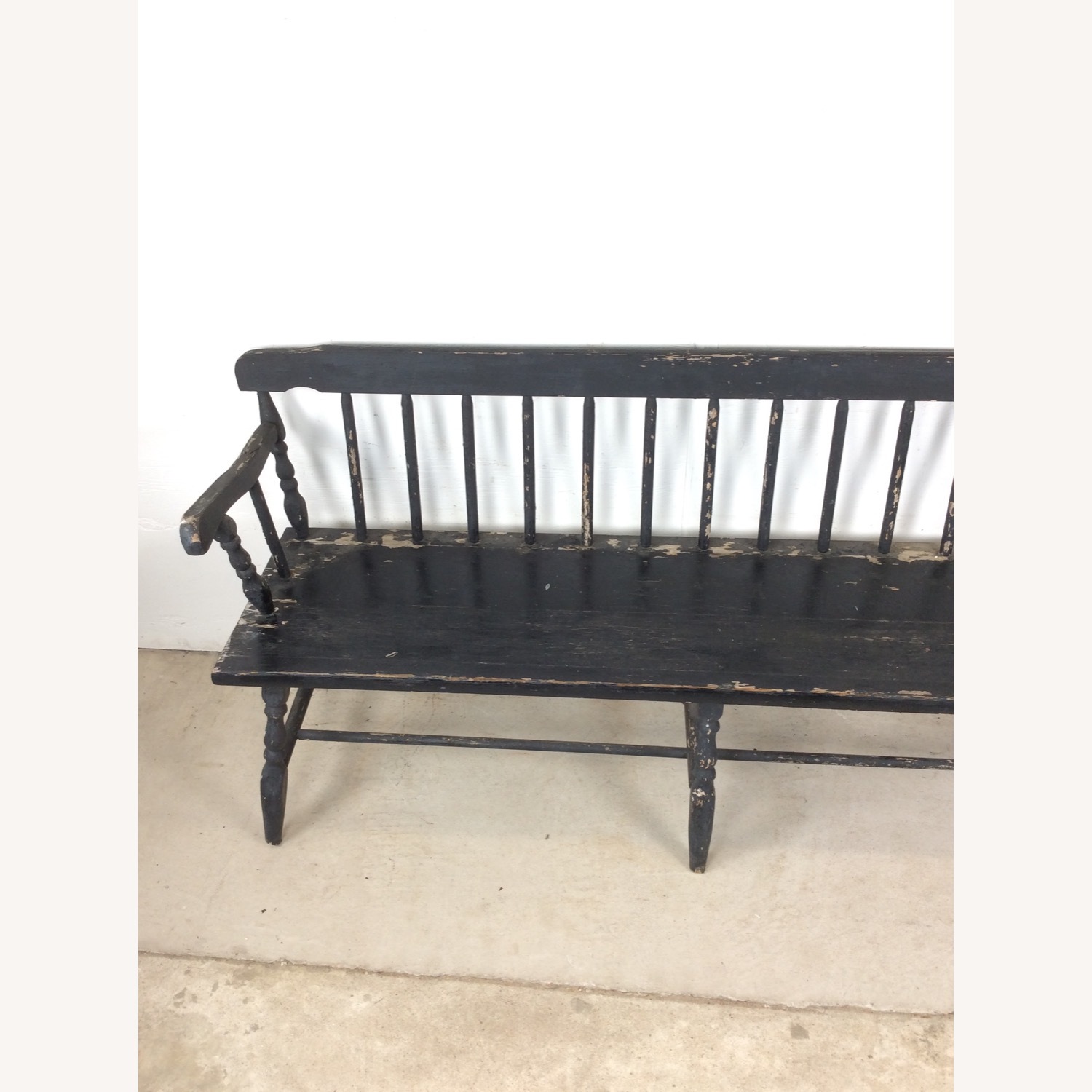 Antique Black Painted Deacons Bench - image-3