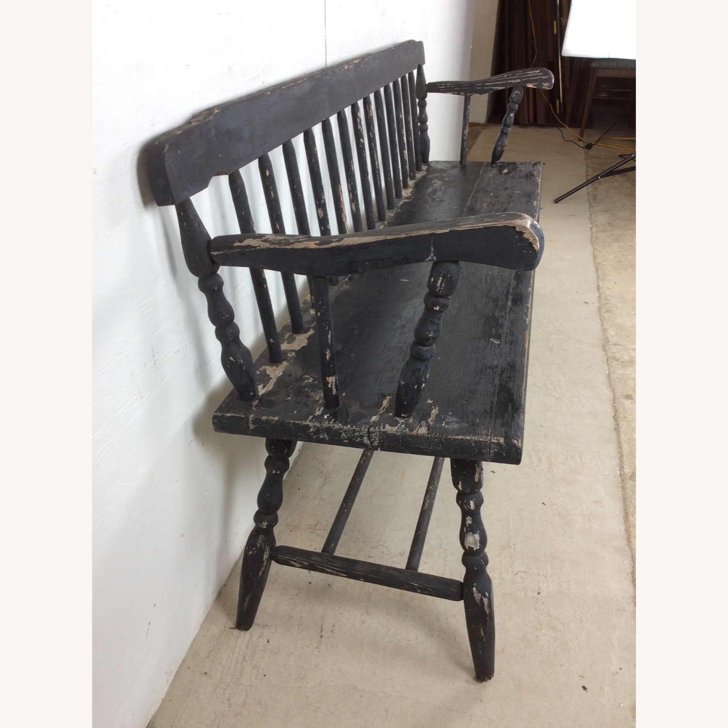Antique Black Painted Deacons Bench - image-13