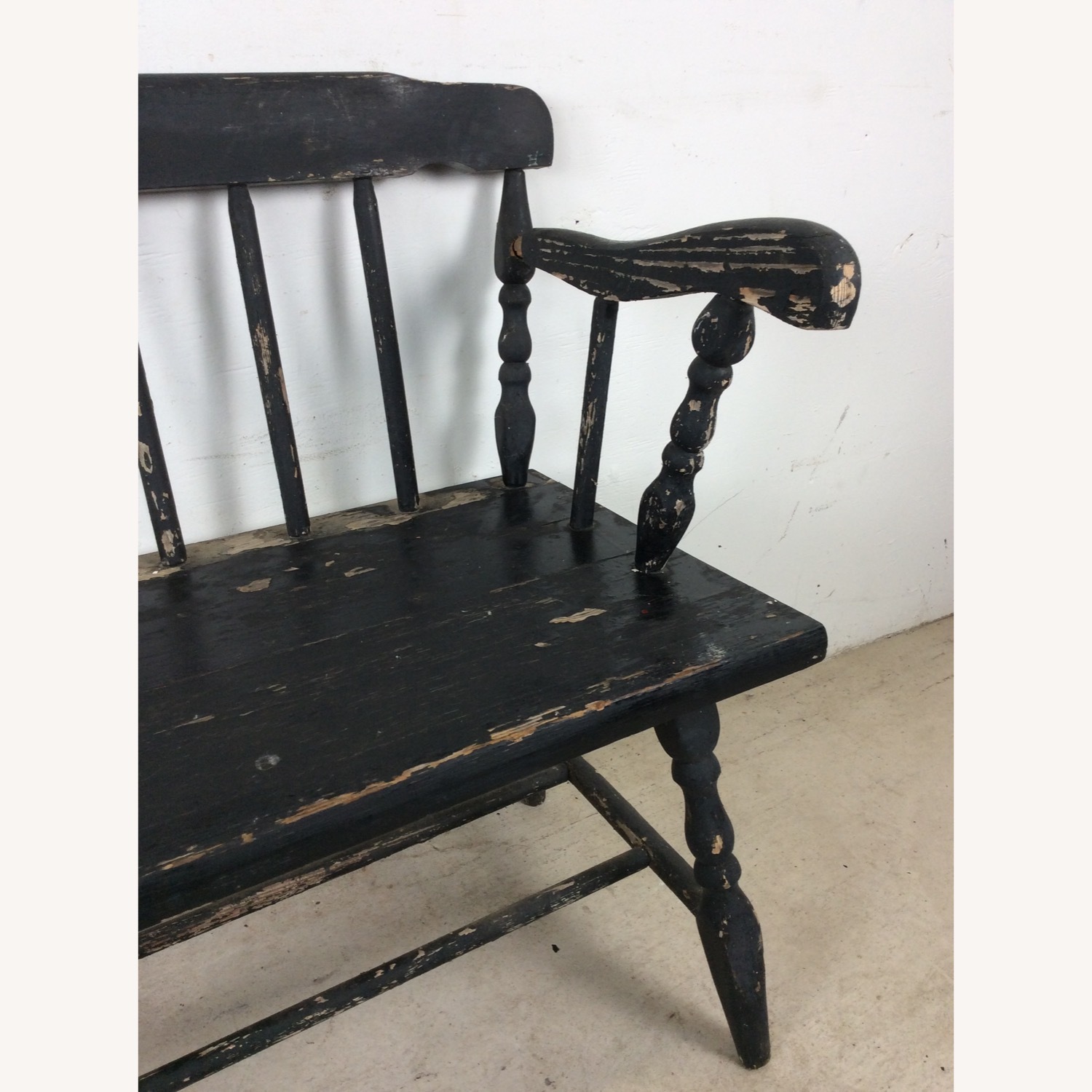 Antique Black Painted Deacons Bench - image-8