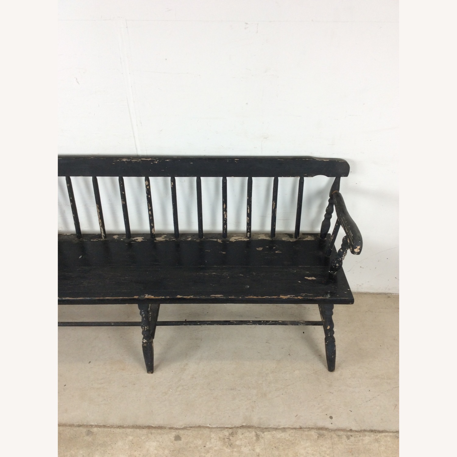 Antique Black Painted Deacons Bench - image-4