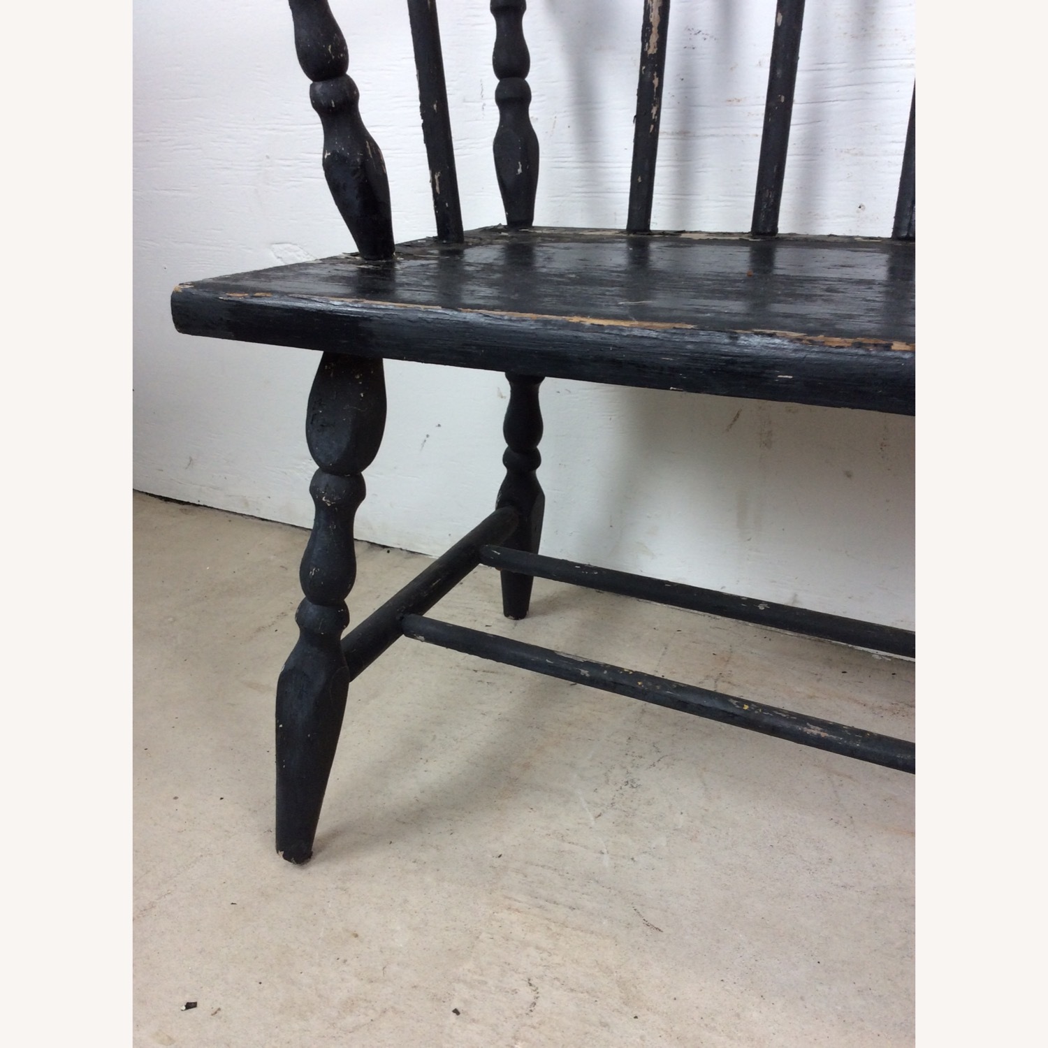 Antique Black Painted Deacons Bench - image-6