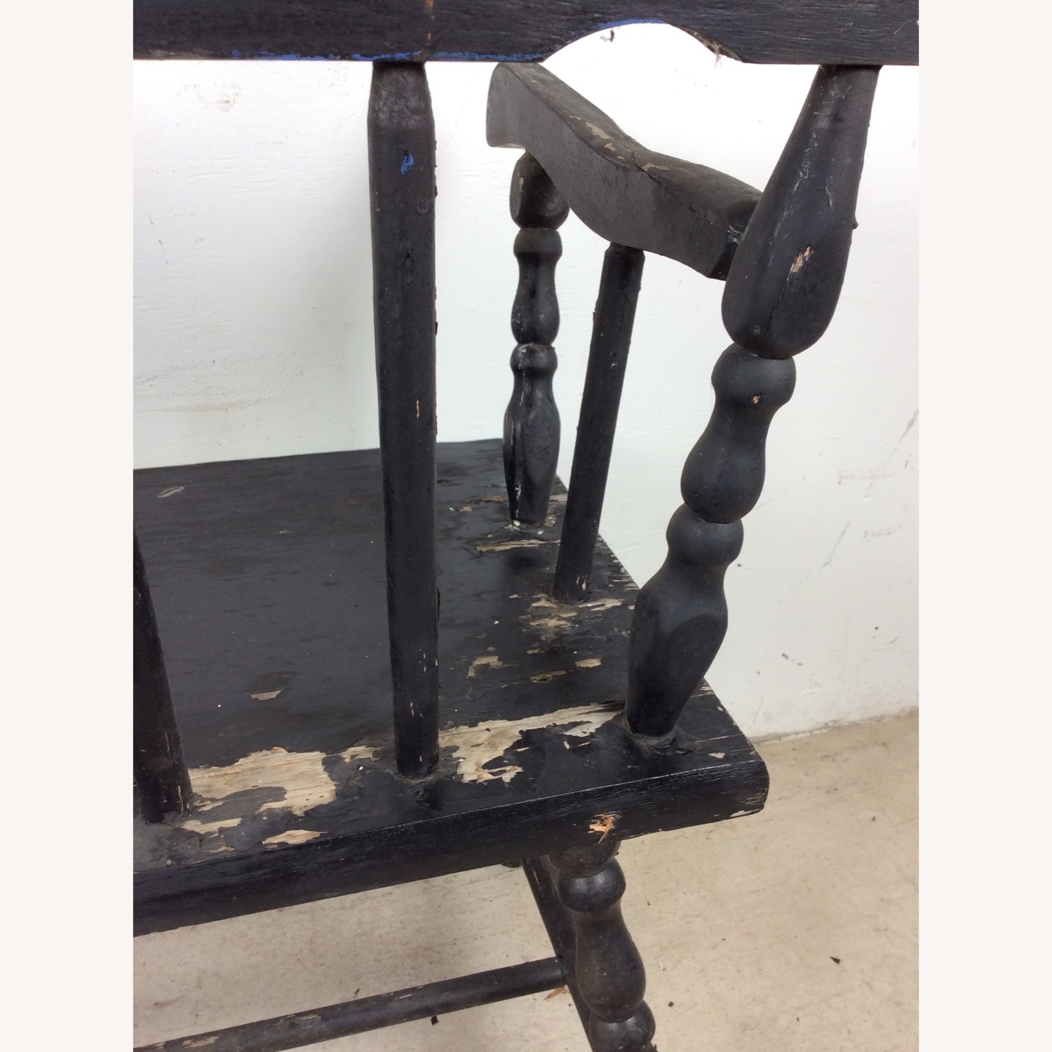 Antique Black Painted Deacons Bench - image-23