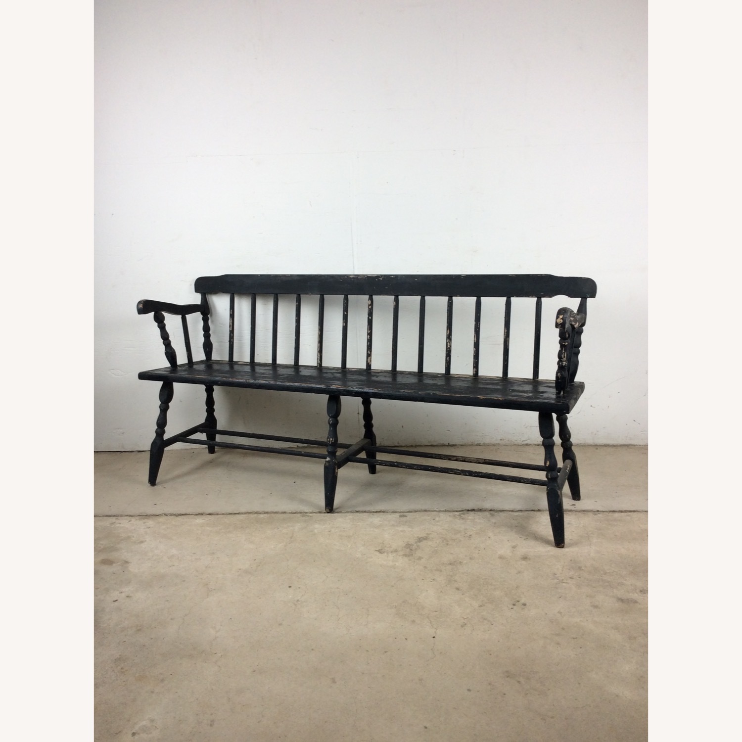 Antique Black Painted Deacons Bench - image-17