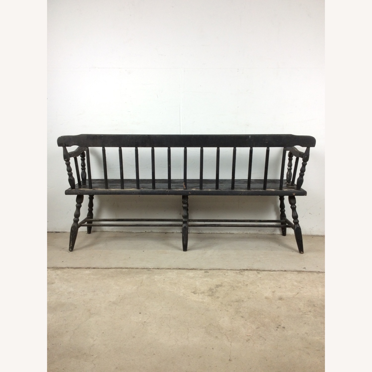 Antique Black Painted Deacons Bench - image-18