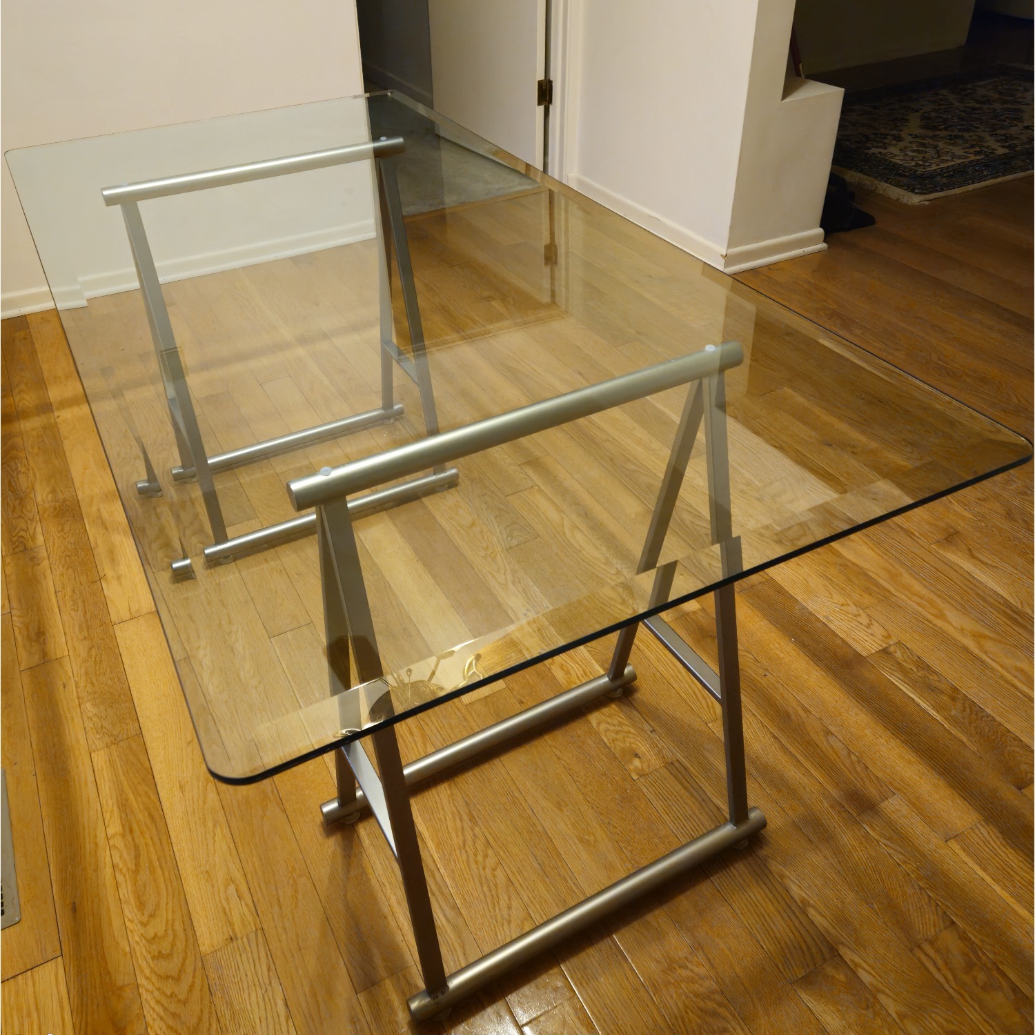 Vintage Glass Top Saw Horse Table/Desk  - image-2