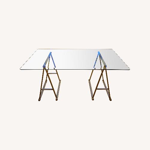 Used Vintage Glass Top Saw Horse Table/Desk  for sale on AptDeco