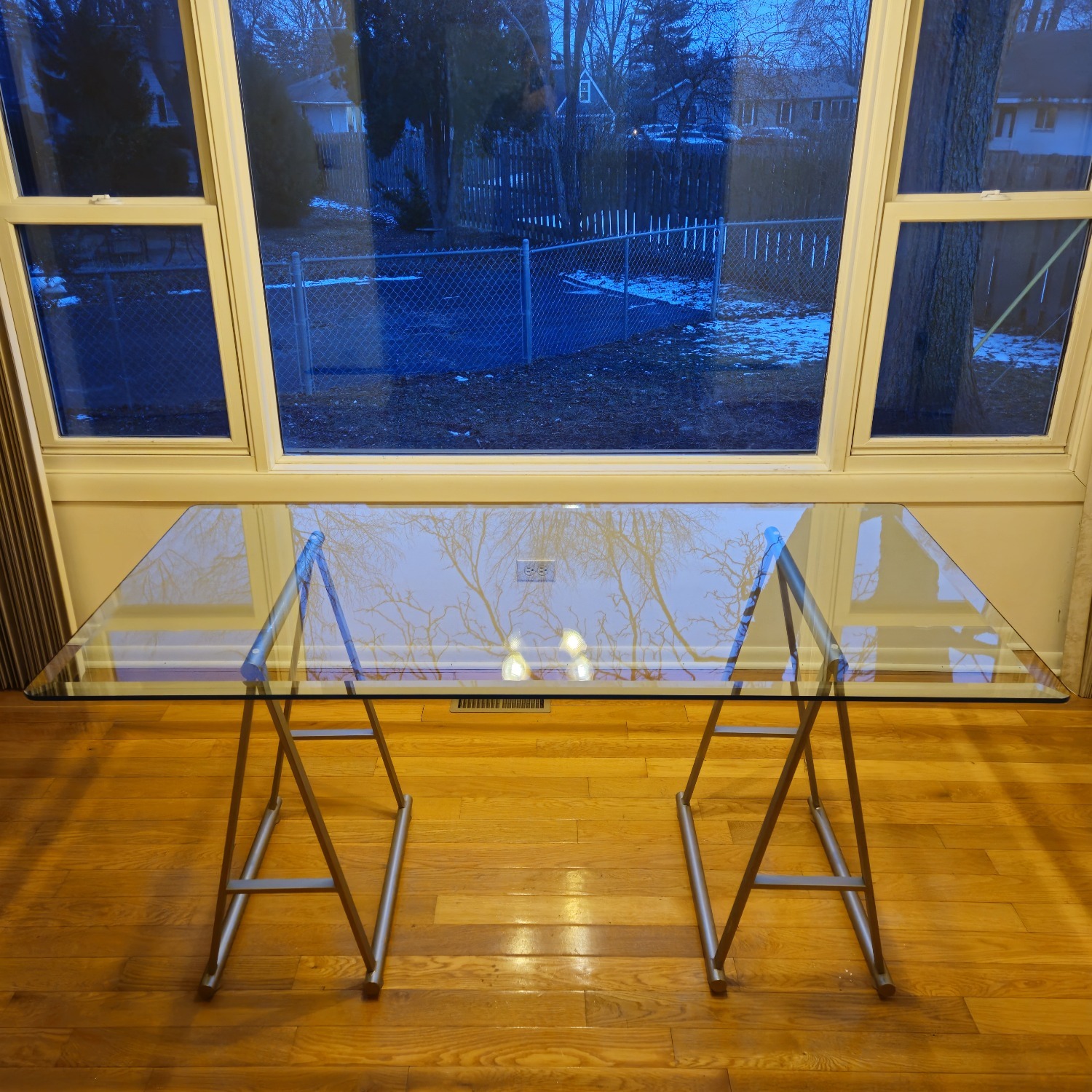 Vintage Glass Top Saw Horse Table/Desk  - image-1