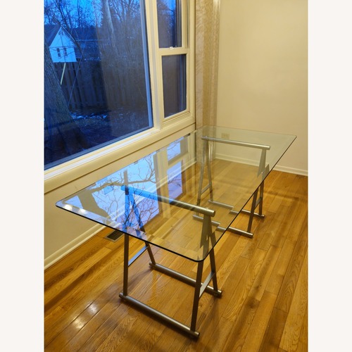 Used Vintage Glass Top Saw Horse Table/Desk  for sale on AptDeco