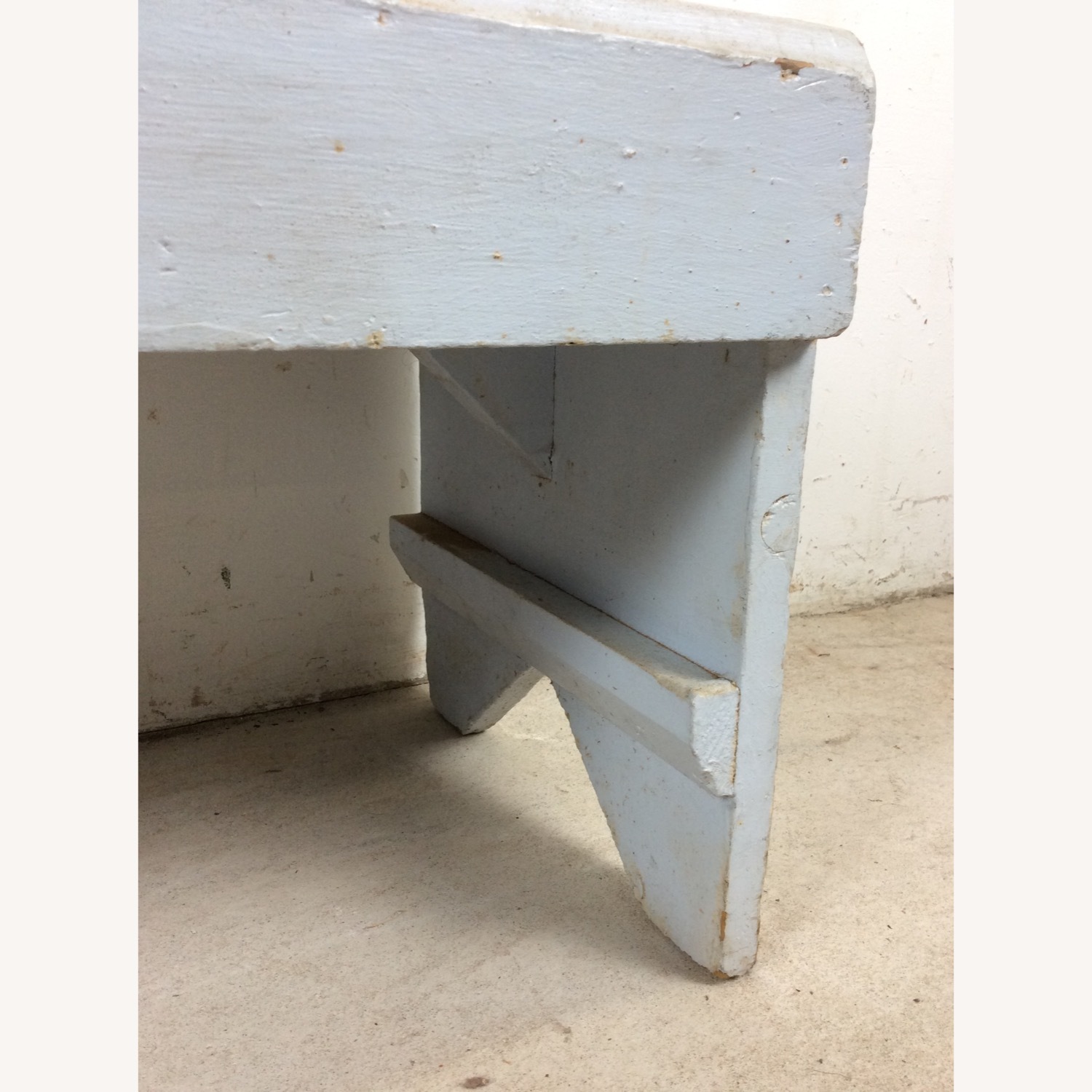 Antique Farmhouse Gray Painted Bench Footstool  - image-9