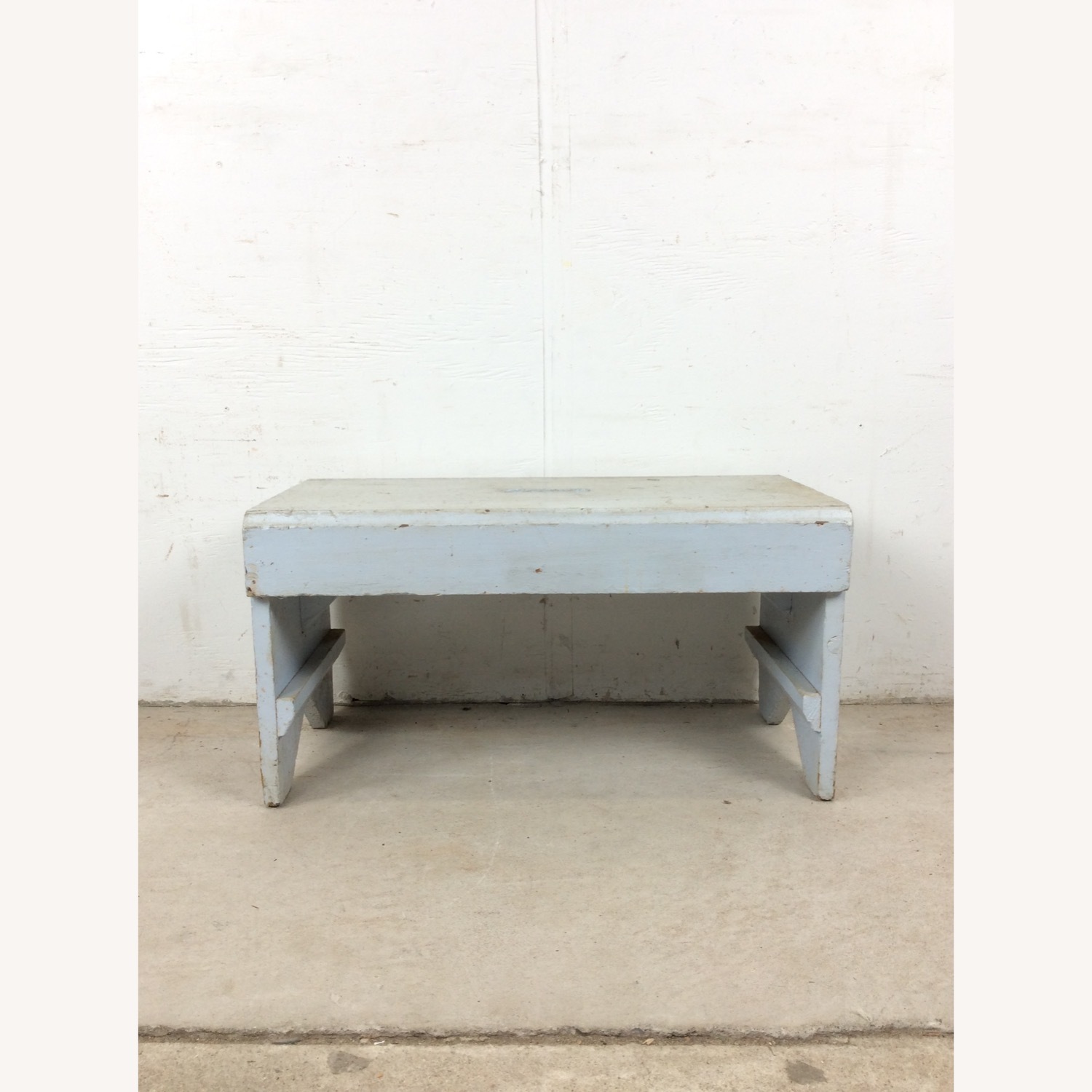 Antique Farmhouse Gray Painted Bench Footstool  - image-4