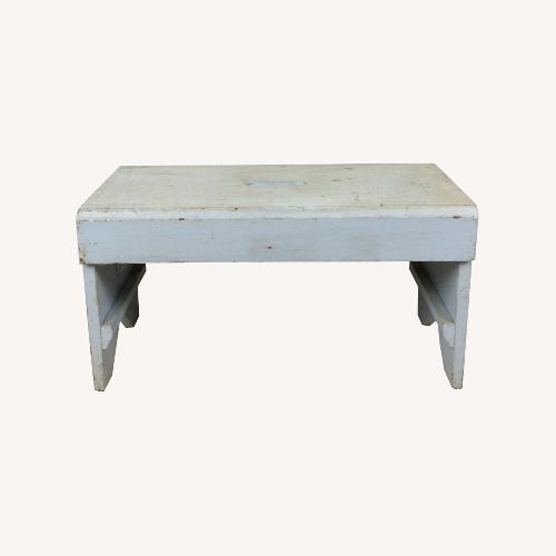 Used Antique Farmhouse Gray Painted Bench Footstool  for sale on AptDeco