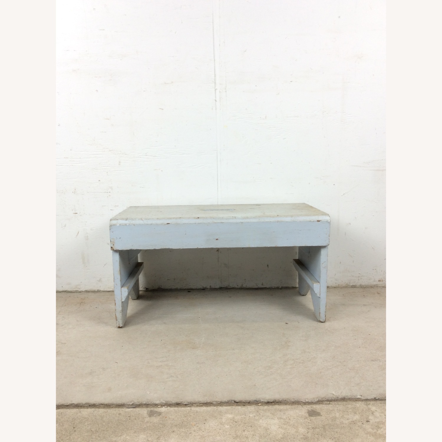 Antique Farmhouse Gray Painted Bench Footstool  - image-2