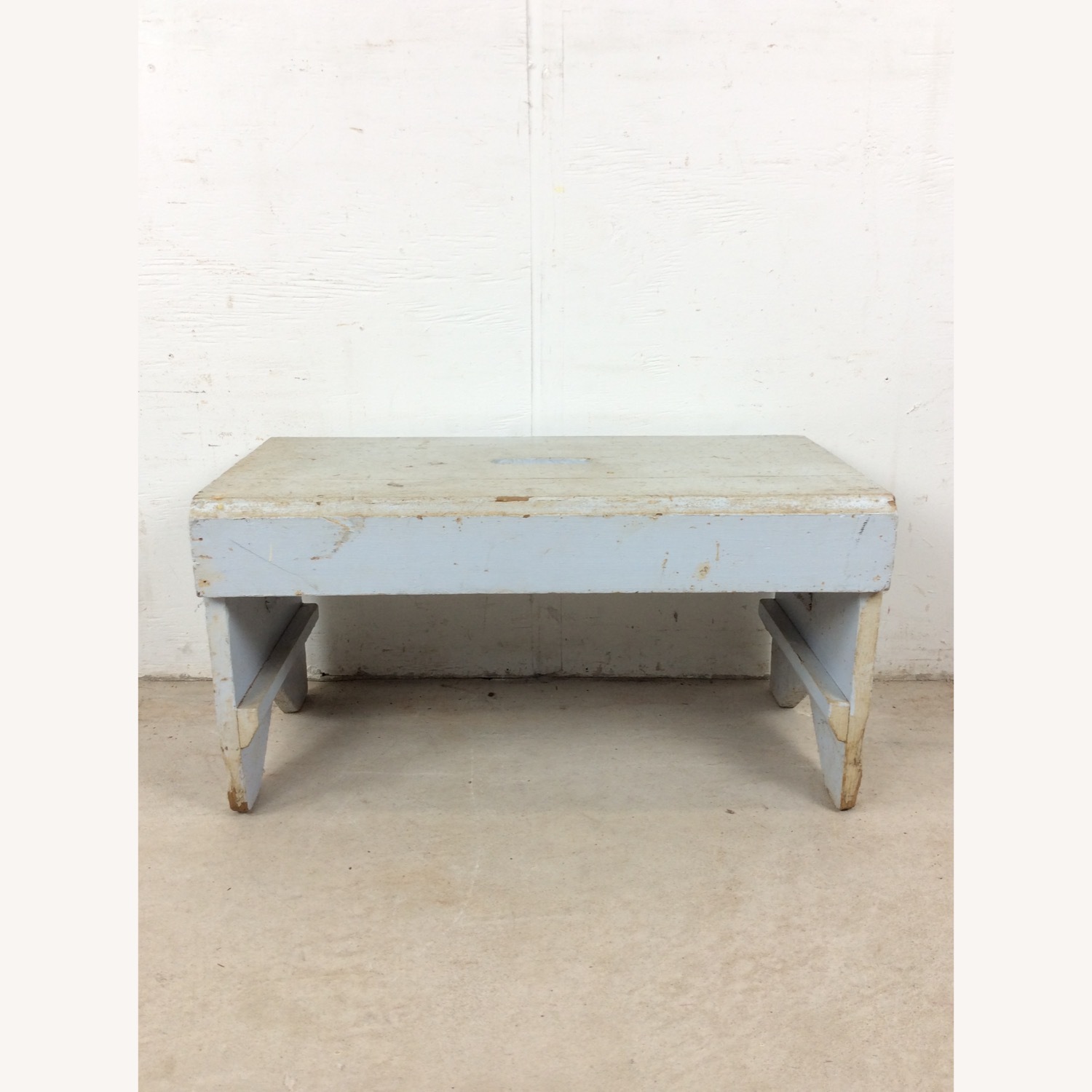 Antique Farmhouse Gray Painted Bench Footstool  - image-14