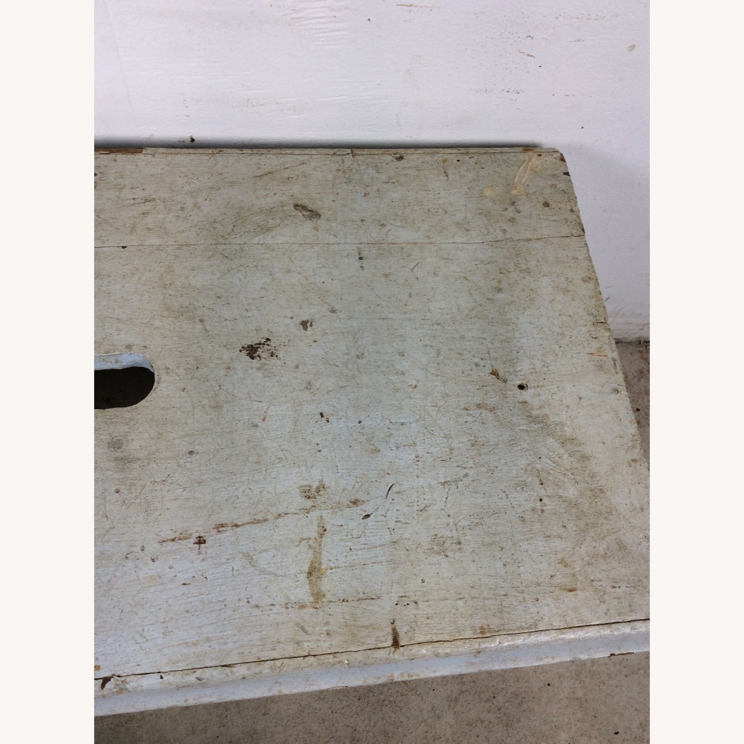Antique Farmhouse Gray Painted Bench Footstool  - image-6